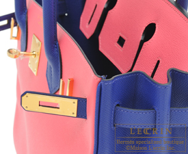 Hermes　Birkin bag 30　Rose azalee/Blue electric　Epsom leather　Gold hardware