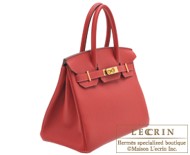 Hermes　Birkin bag 30　Rouge vif　Togo leather　Gold hardware