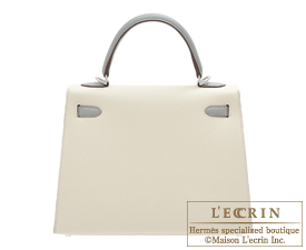 Hermes　Personal Kelly bag 25　Craie/Gris mouette　Epsom leather　Matt silver hardware