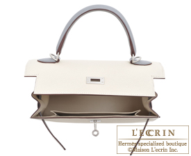 Hermes　Personal Kelly bag 25　Craie/Gris mouette　Epsom leather　Matt silver hardware