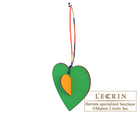 Hermes　Petit H　W Heart　Green/Yellow　Calf/Silk　