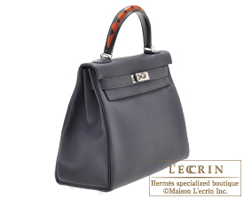 Hermes　Kelly Au Galop bag 32　Retourne　Blue indigo/Black/Cuivre　Togo leather/Box calf leather/Chevre myzore goatskin　Silver hardware