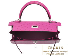 Hermes　Kelly bag 25　Rose purple　Ostrich leather　Silver hardware