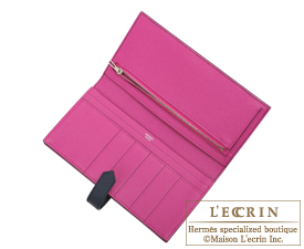 Hermes　Bearn Soufflet Verso　Blue nuit/Rose purple　Epsom leather　Silver hardware