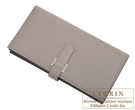 Hermes　Bearn Soufflet Verso　Gris asphalt/Blue indigo　Epsom leather　Silver hardware