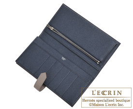 Hermes　Bearn Soufflet Verso　Gris asphalt/Blue indigo　Epsom leather　Silver hardware