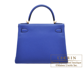 Hermes　Kelly bag 28　Blue electric　Clemence leather　Gold hardware