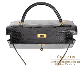 Hermes　Kelly bag 32　Black　Porosus crocodile skin　Gold hardware