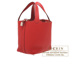 Hermes　Picotin Lock bag 18/PM　Rouge casaque/Bright red　Clemence leather　Silver hardware