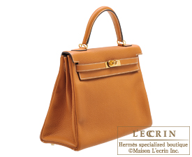 Hermes　Kelly bag 32　Retourne　Toffee　Clemence leather　Gold hardware