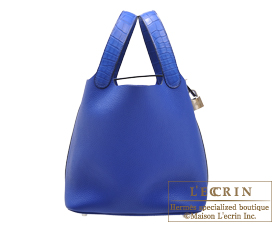 Hermes　Picotin Lock　Touch bag 22/MM　Blue electric　Clemence leather/Matt alligator crocodile skin　Silver hardware