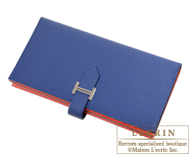 Hermes　Bearn Soufflet Verso　Blue brighton/Capucine　Epsom leather　Silver hardware