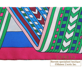 Hermes　Twilly　Sangles en zigzag　Rouge/Vert/Rose vif　Silk