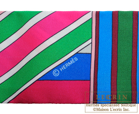 Hermes　Twilly　Sangles en zigzag　Rouge/Vert/Rose vif　Silk