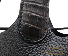Hermes　Picotin Lock　Touch bag 22/MM　Black　Clemence leather/Matt alligator crocodile skin　Gold hardware