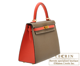 Hermes　Personal Kelly bag 25　Etoupe grey/Rose jaipur　Epsom leather　Matt gold hardware
