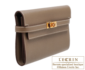 Hermes　Kelly wallet long　Etoupe grey　Epsom leather　Gold hardware