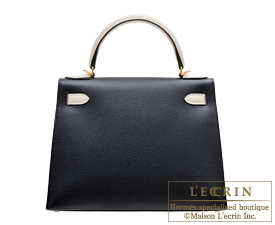 Hermes　Kelly bag 28　Black/Craie　Togo leather　Gold hardware