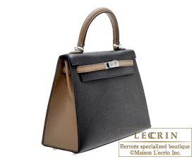 Hermes　Personal Kelly bag 25　Black/Etoupe grey　Epsom leather　Silver hardware
