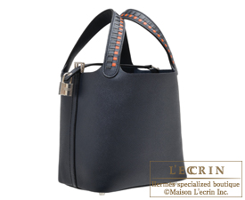 Hermes　Picotin Lock　Tressage De Cuir bag PM　Blue indigo/Black/Terre battue　Epsom leather　Silver hardware