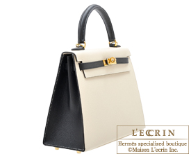 Hermes　Personal Kelly bag 25　Craie/Black　Epsom leather　Gold hardware