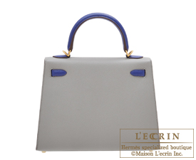Hermes　Personal Kelly bag 25　Gris mouette/Blue electric　Epsom leather　Matt gold hardware