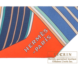 Hermes　Twilly　Sangles en zigzag　Orange/Turquoise/Grey　Silk