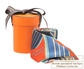 Hermes　Twilly　Sangles en zigzag　Orange/Turquoise/Grey　Silk