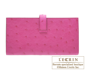 Hermes　Bearn Soufflet　Rose purple　Ostrich leather　Silver hardware