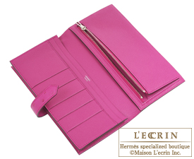 Hermes　Bearn Soufflet　Rose purple　Ostrich leather　Silver hardware