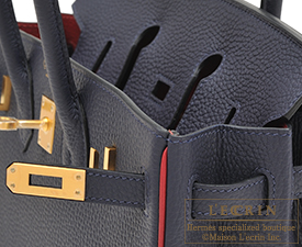 Hermes　Birkin bag 25　Blue nuit/Rouge grenat　Togo leather　Matt gold hardware