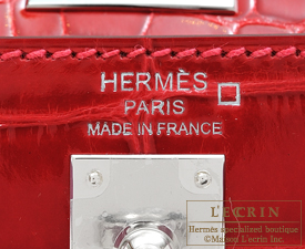 Hermes Kelly bag 25 Sellier Braise Alligator crocodile skin Silver