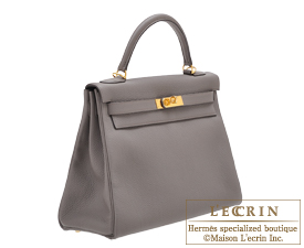 Hermes　Kelly bag 32　Retourne　Etain/Etain grey　Togo leather　Gold hardware