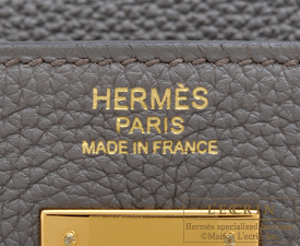Hermes　Kelly bag 32　Retourne　Etain/Etain grey　Togo leather　Gold hardware