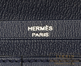 Hermes　Bearn Soufflet　Blue saphir　Alligator　crocodile skin　Silver hardware