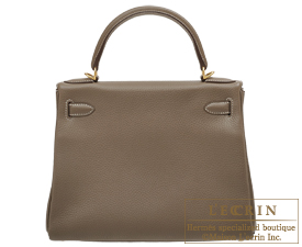 Hermes　Kelly bag 28　Etoupe grey　Clemence leather　Gold hardware