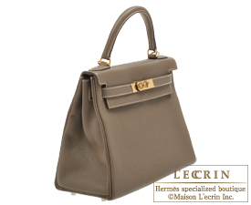 Hermes　Kelly bag 28　Etoupe grey　Clemence leather　Gold hardware