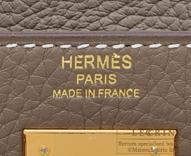 HERMÈS Graphite, Etoupe and Gris Tourterelle Clemence Leather Kelly 35cm  Retourne at 1stDibs