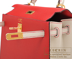 Hermes　Personal Kelly bag 25　Rouge casaque/Craie　Epsom leather　Gold hardware