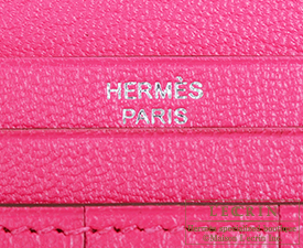 Hermes　Bearn Soufflet　Rose tyrien　Ostrich leather　Silver hardware