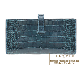 Hermes　Bearn Soufflet　Colvert/Colvert blue　Alligator crocodile skin　Silver hardware