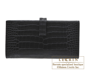 Hermes　Bearn Soufflet　Black　Matt alligator crocodile skin　Rose gold hardware