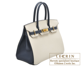 Hermes　Birkin bag 30　Craie/Blue indigo　Epsom leather　Gold hardware
