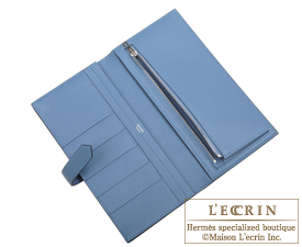 Hermes　Bearn Soufflet　Azur　Epsom leather　Silver hardware