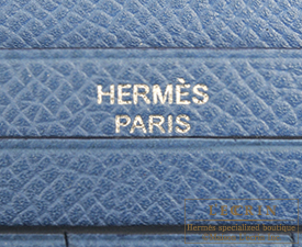Hermes　Bearn Soufflet　Azur　Epsom leather　Silver hardware