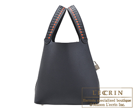 Hermes　Picotin Lock　Tressage De Cuir bag 22/MM　Blue indigo/Black/Terre battue　Epsom leather　Silver hardware