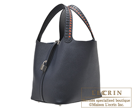Hermes　Picotin Lock　Tressage De Cuir bag MM　Blue indigo/Black/Terre battue　Epsom leather　Silver hardware