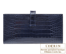 Hermes　Bearn Soufflet　Blue saphir　Alligator　crocodile skin　Gold hardware