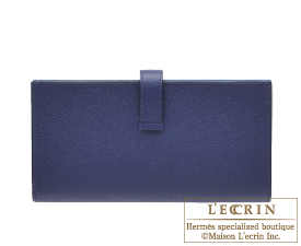 Hermes　Bearn Soufflet Verso　Blue encre/Blue zellige　Epsom leather　Silver hardware