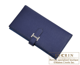 Hermes　Bearn Soufflet Verso　Blue encre/Blue zellige　Epsom leather　Silver hardware